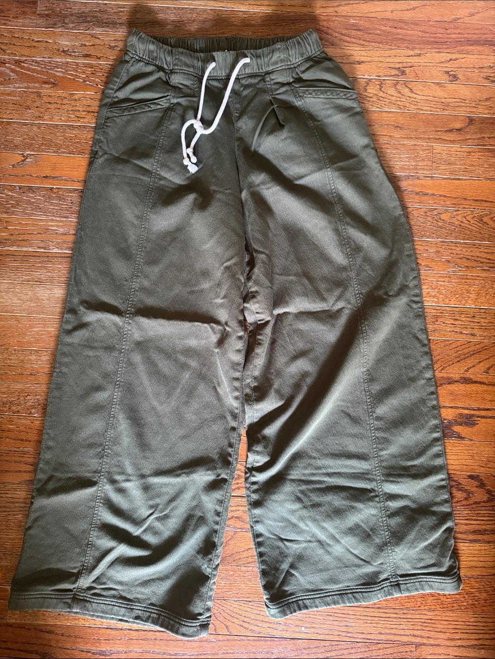 aerie Olive Wide-Leg Drawstring Cotton Blend pant